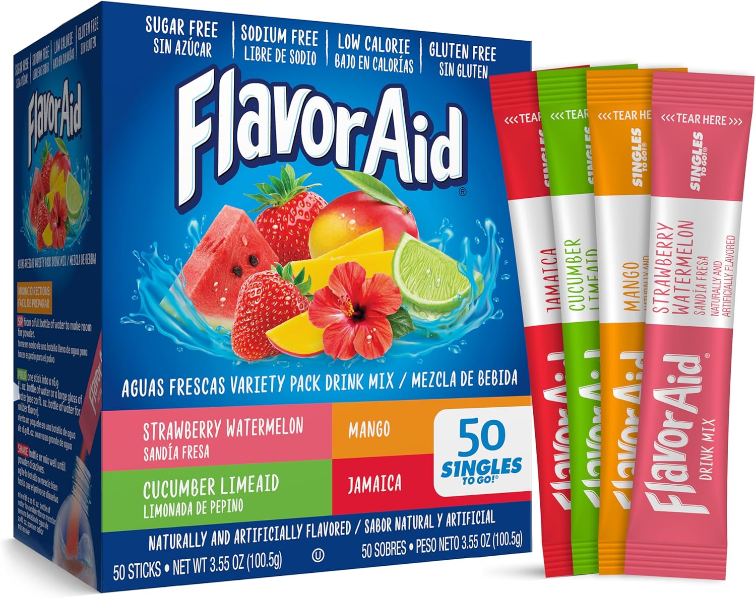 Flavor Aid Aguas Frescas Singles To Go Powder Drink Mix, 1 Box (50 Individual Servings)