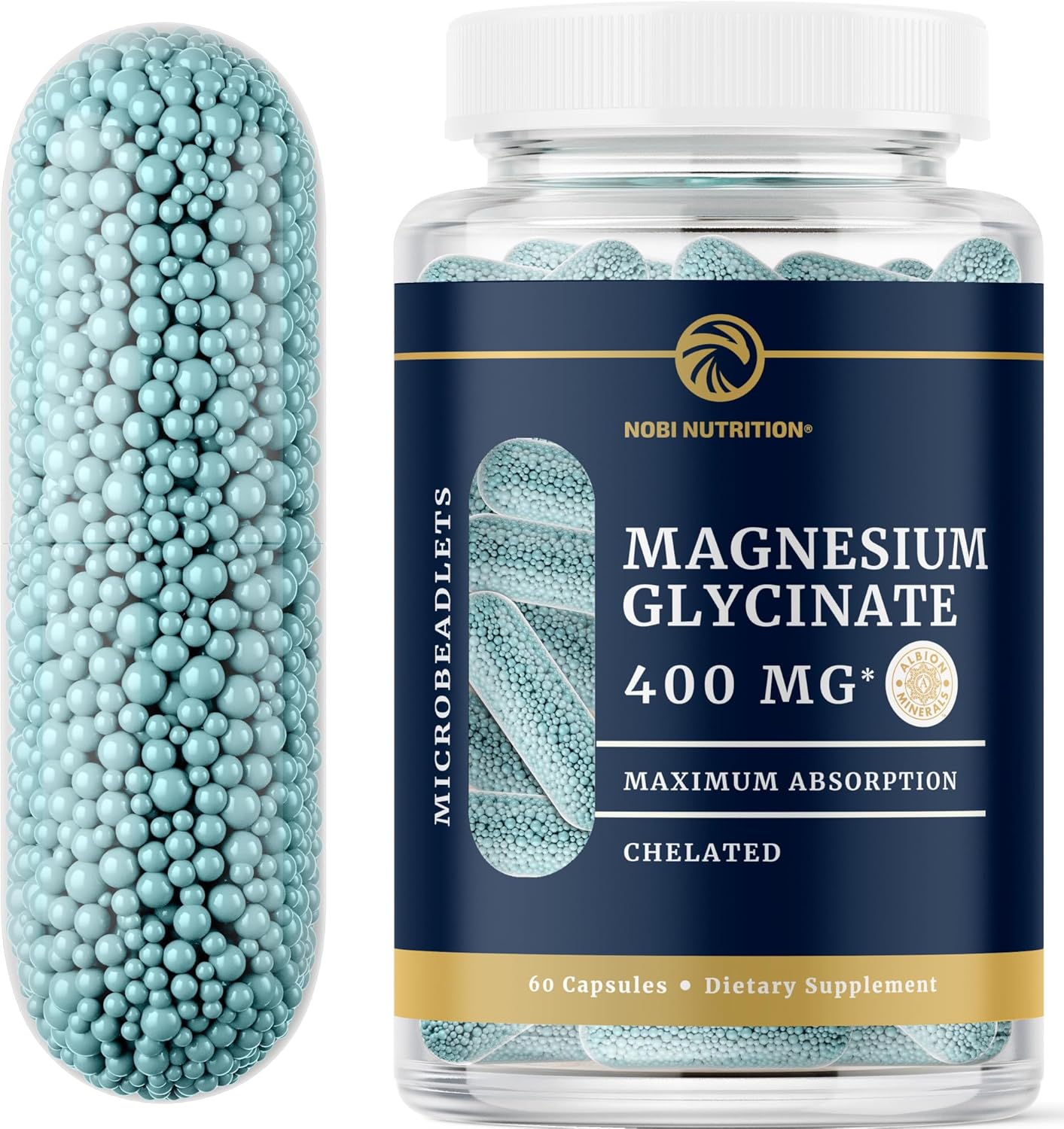 Magnesium Glycinate Supplement | Advanced Microbeadlets | Chelated for Maximum Absorption | 400mg Magnesium Bisglycinate Powder Per Serving | TRAACS Chelate System | for Women & Men | 60 Capsules