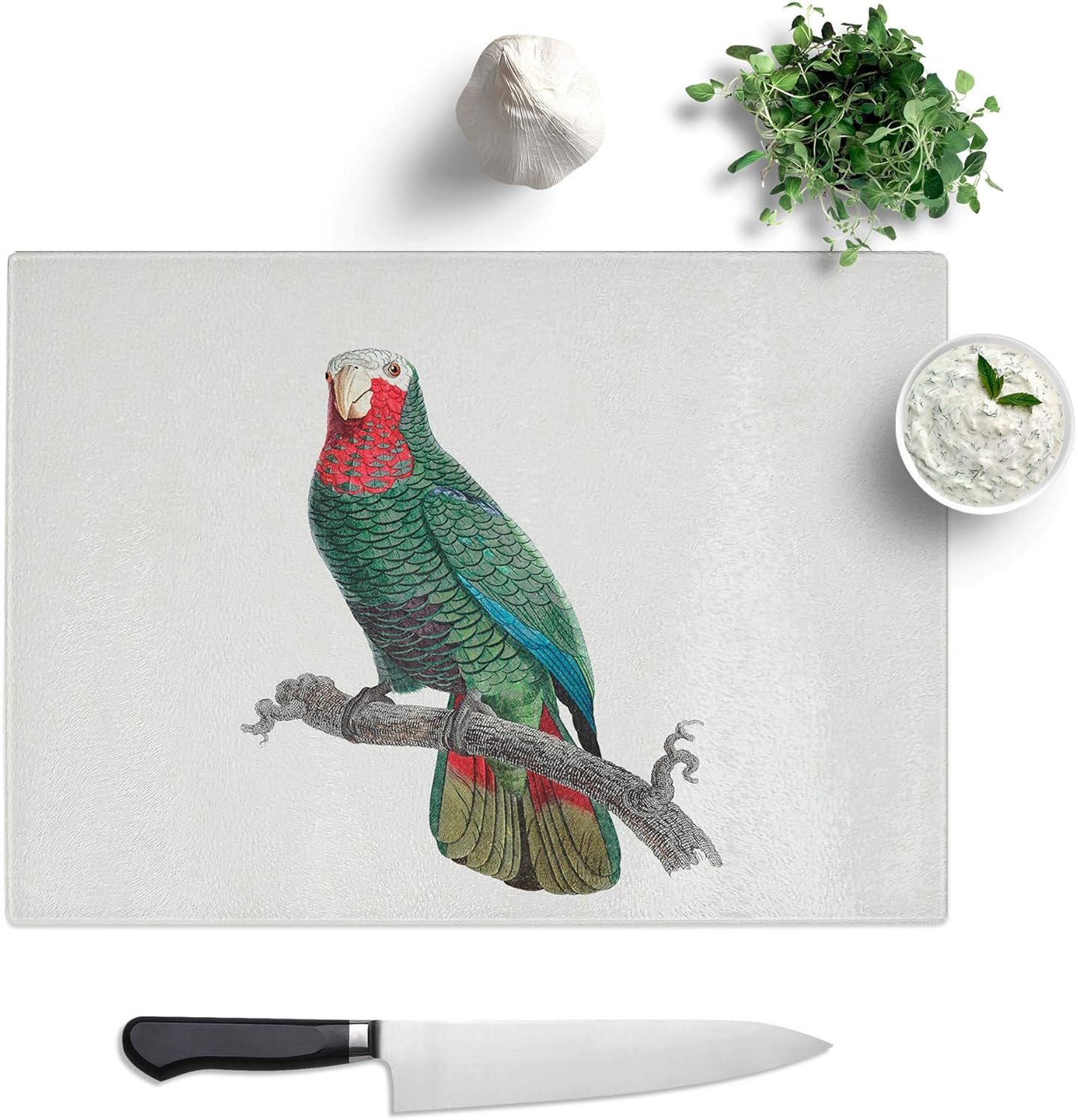 Glass Chopping Board - The Cuban Amazon Parrot by F. Levaillant - Textured Worktop Saver Cutting Board - Heat Resistant, Shatterproof and Hygenic - 39 x 28.5 cm