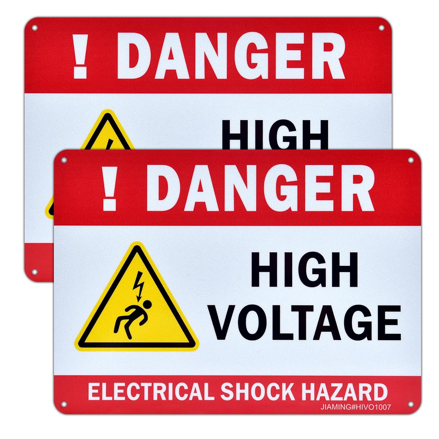 Danger High Voltage Signs Electrical Shock Hazard Sign 2 Pack 10"x7" Industrial Grade Reflective Aluminum Safety Sign, UV Protected Weatherproof for Indoor/Outdoor, Easy Mount with Pre-Drilled Hole