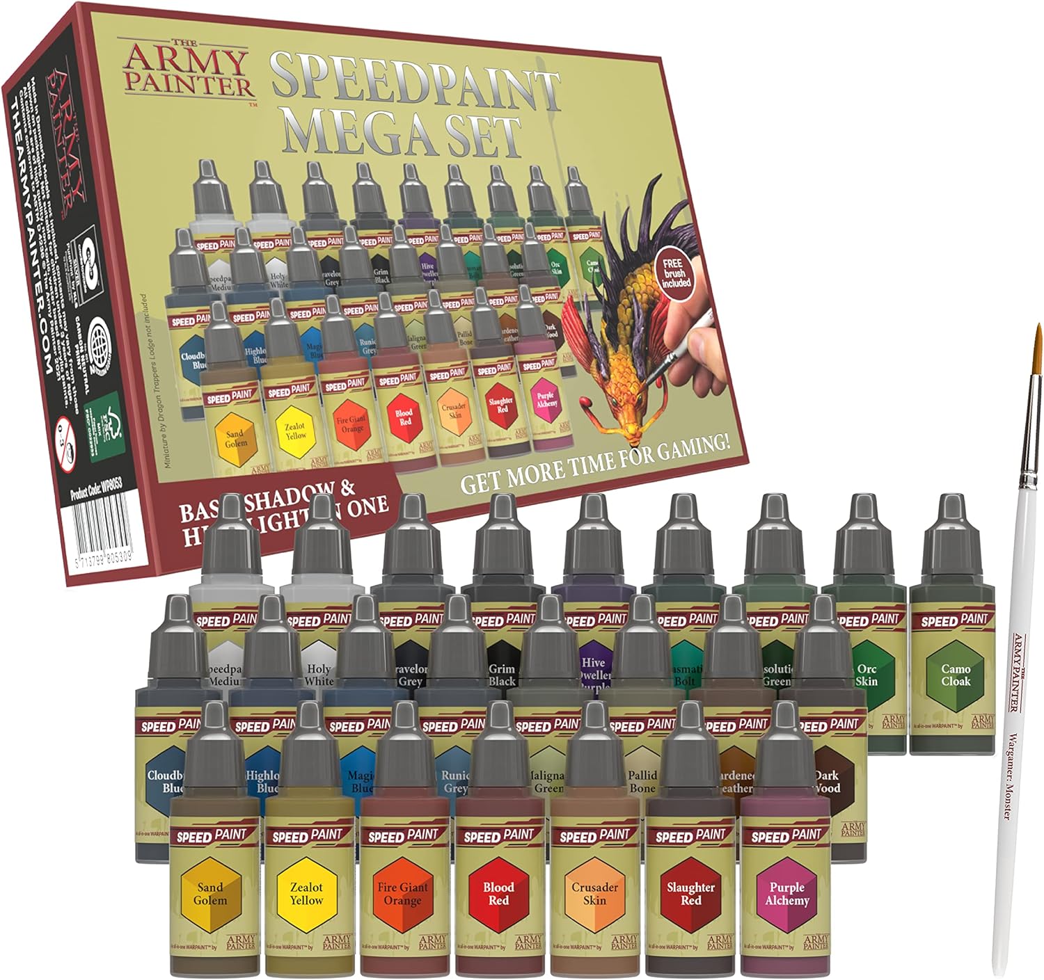 The Army Painter Speedpaint Mega Set 1.0, 24 x 18ml Acrylic Paints incl. mixing balls & 1 brush - Contrast Miniature Paint for D&D & Warhammer Miniatures