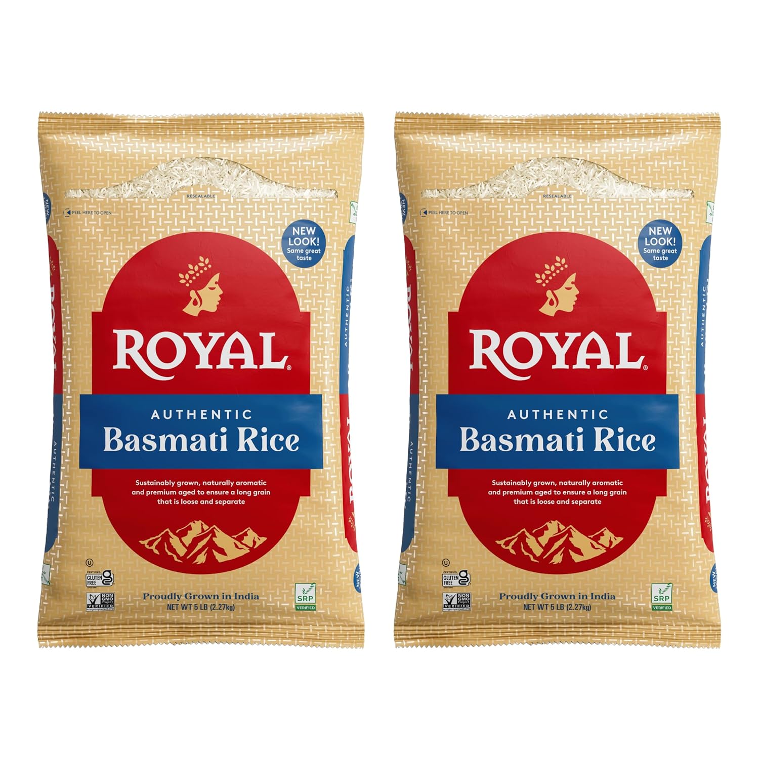 Authentic Royal - Naturally Aged Long Grain Indian White Basmati Rice - 10 Pounds (2 x 5 Pound Bag)