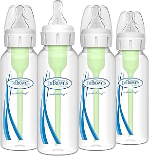 Dr. Brown's Natural Flow Anti-Colic Options+ Narrow Baby Bottle, 8 oz/250 mL, with Level 1 Slow Flow Nipples, 0m+, 4 Pack