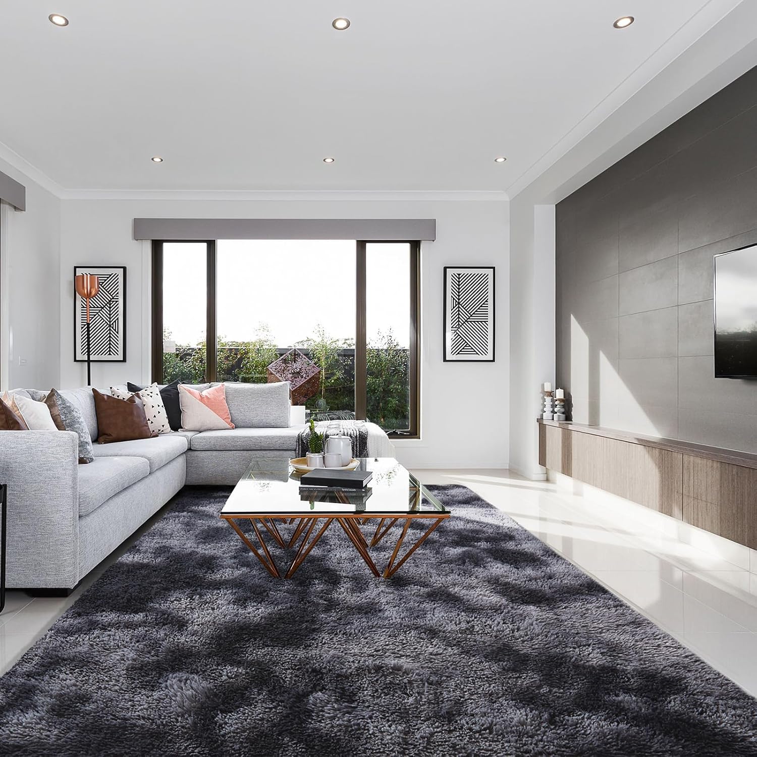 SOANNY Living Room Area Rug, Large Soft Lounge Carpet for Bedroom, Dorm, Nursery, Kids Room, Luxury Tie-Dyed Shag Rug for Home Decor, Dark Grey, 180x270 cm