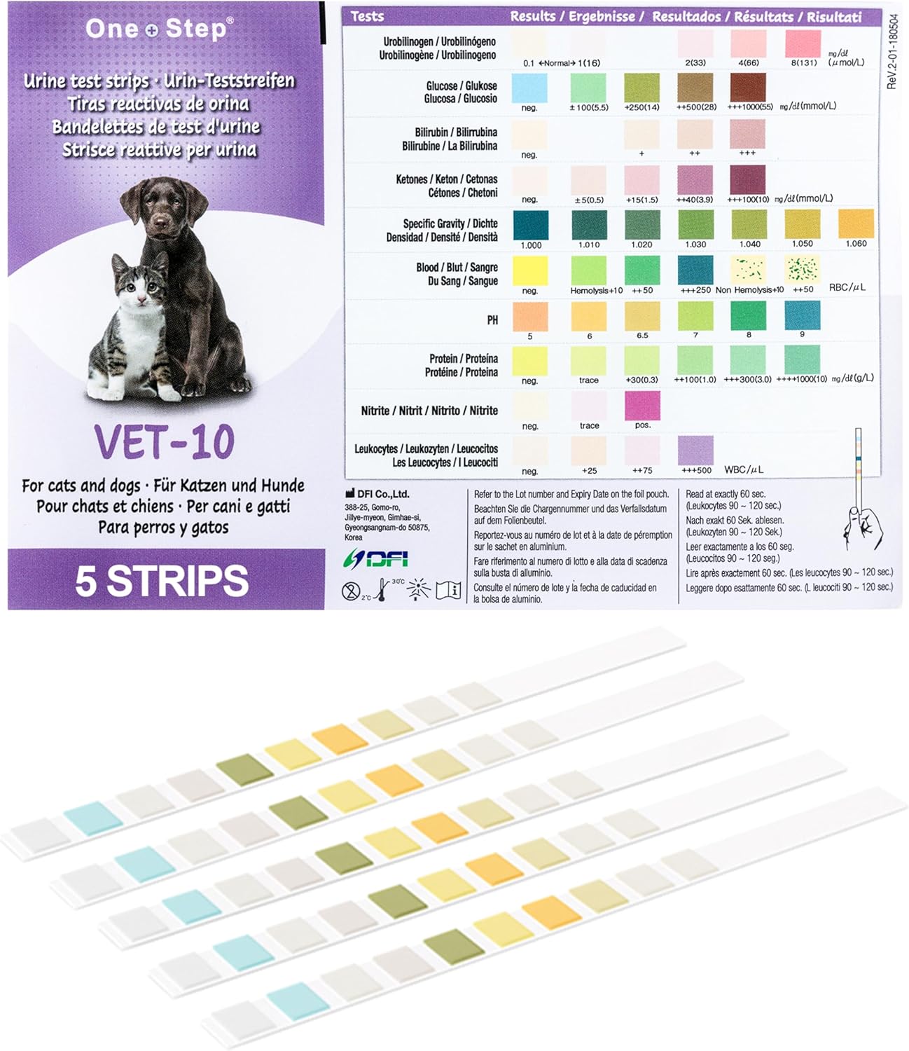 Pet Urine Testing Strips, 5 x Urinalysis 10 Parameter Tests, Re-sealable Foil Pouch, Urine pH Test Strips for Dogs, Cats, Accurate Testing for UTI, Bladder & More, Pet Glucose Monitoring Kit