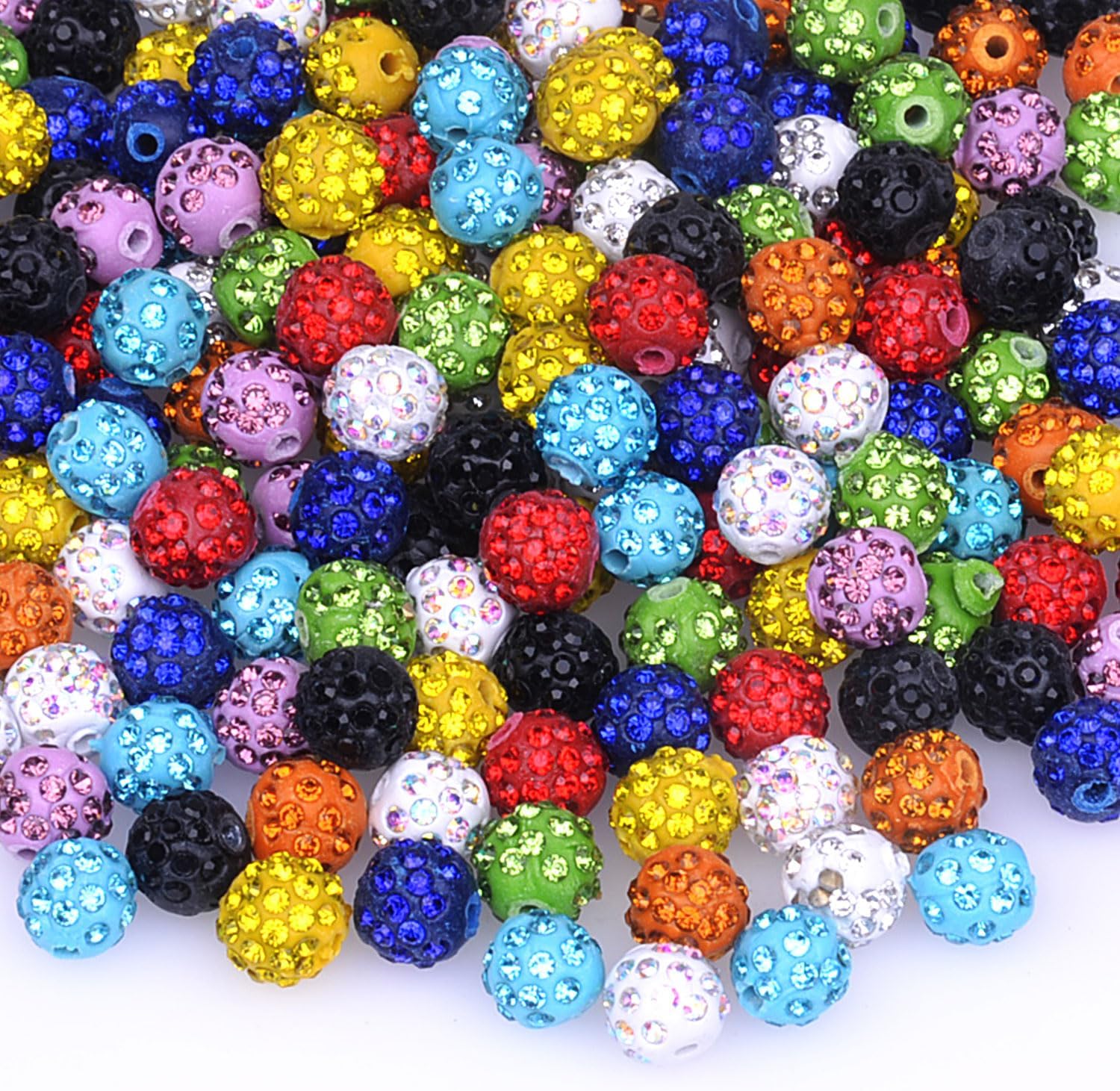 100Pcs 10mm Rhinestone Beads for Crafting,Mixed Colors Shiny Round Shamballa Disco Ball Beads Bulk, Fancy Sparkle Crystal Clay Bead for Necklace Bracelet Earring Jewelry Making and DIY Decoration