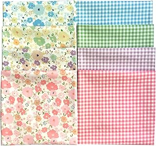 8pcs 18x22inches (46x56cm) Cotton Fabric Floral Pre-Cut Quilt Squares Fat Quarters Fabric Bundles for Sewing & Quilting, Multicolor