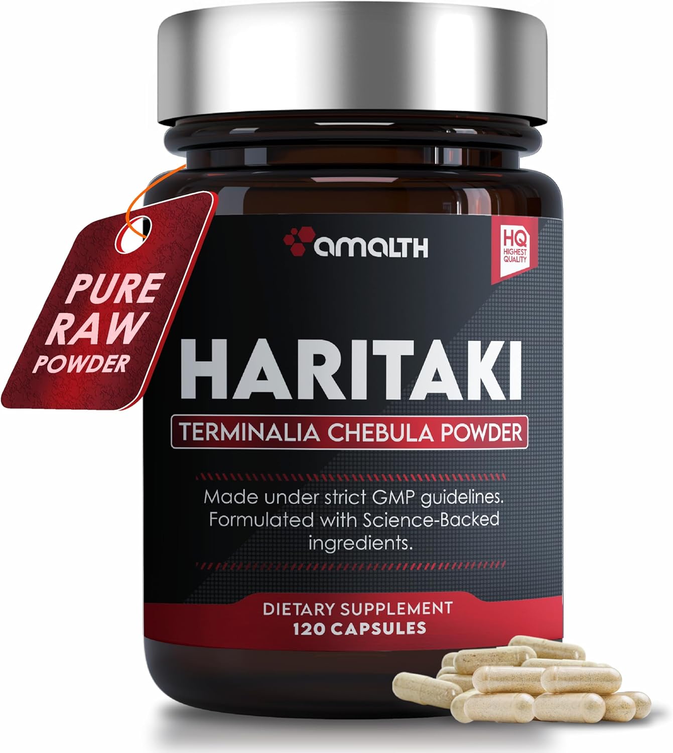 AMALTH Organic Indian Haritaki Capsules, 2250mg Improving Digestion, Maintains Regularity Non-GMO Vegan Herbs and Supplements, 120 Caps
