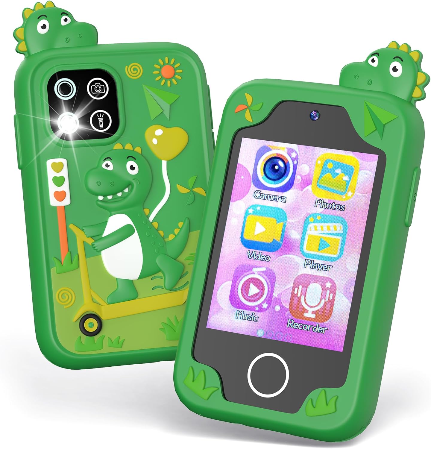 Kids Phone Toy for Boys Girls Age 3-10, 2.8”Touchscreen Phone Toy Gifts with Dual Camera, Learning Games, Music Player and 32GB Card (Green)