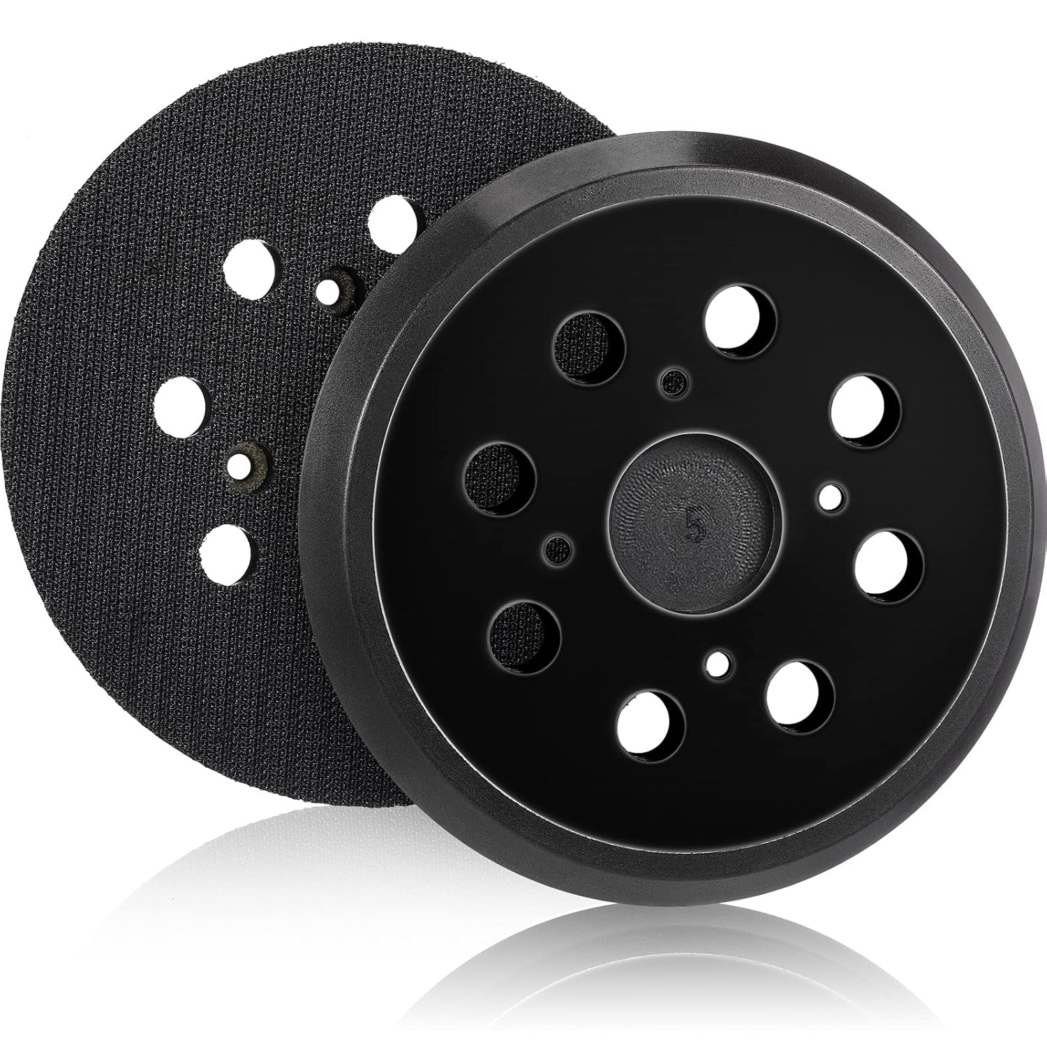 Mudder 2 Pieces 5 Inch 8 Hole Hook and Loop Orbital Sander Replacement Pad Backing Pad (Black)