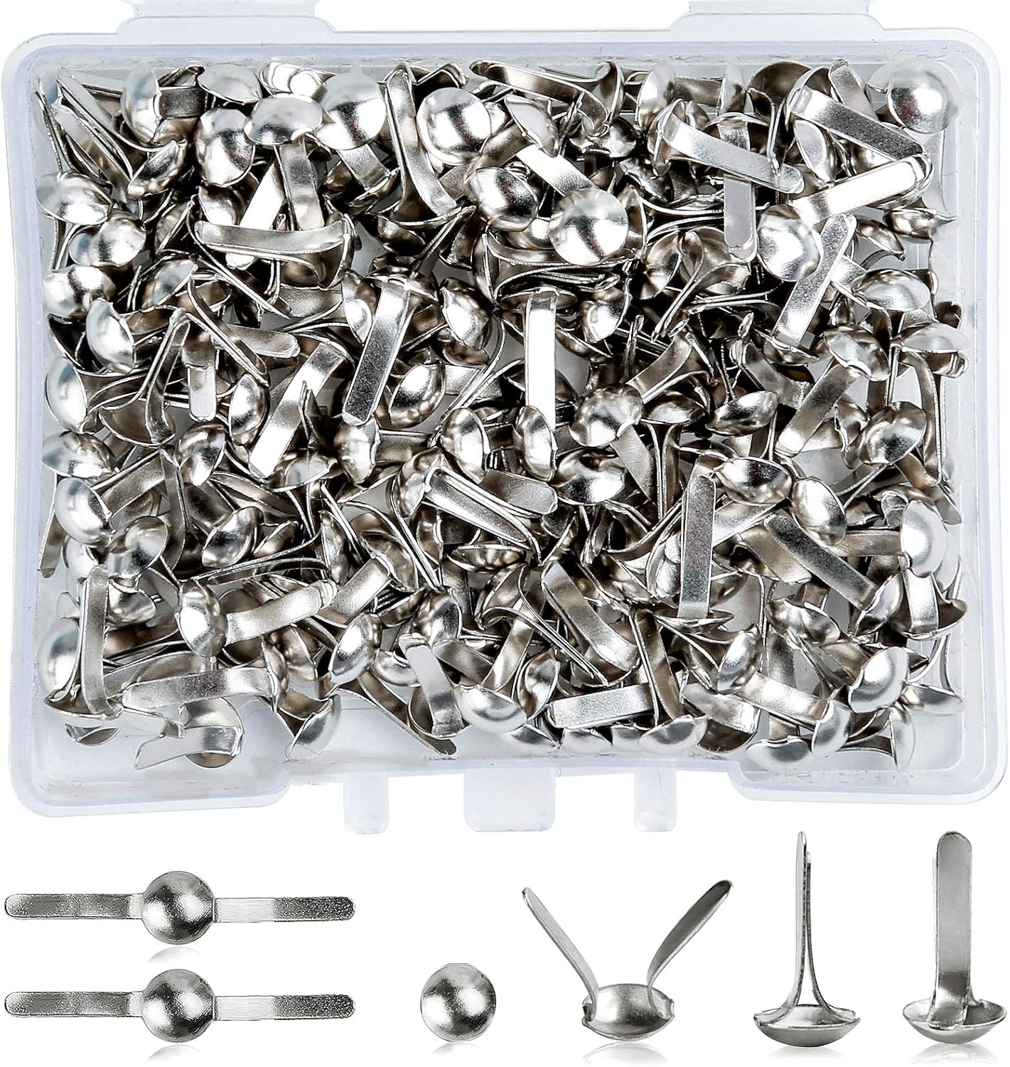 200 Pcs Split Pins, Metal Paper Fasteners Mini Brads, 4.5mm x 8mm Round Scrapbooking Brads Split Pins with Storage Box for Paper Craft DIY Stamping Scrapbooking (Silver)