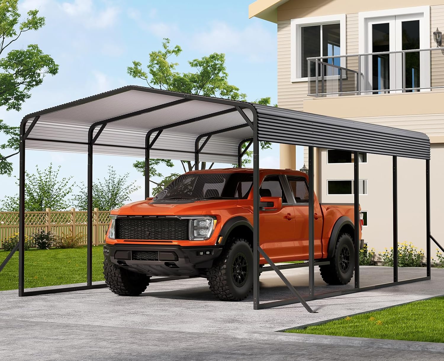 Carport 12x20 FT Heavy Duty Metal Carport, Outdoor Metal Canopy with Additional Diagonal Bars and 4 Support Feet, Car Port Garage Galvanized Shelter for Car, Boat and Tractor
