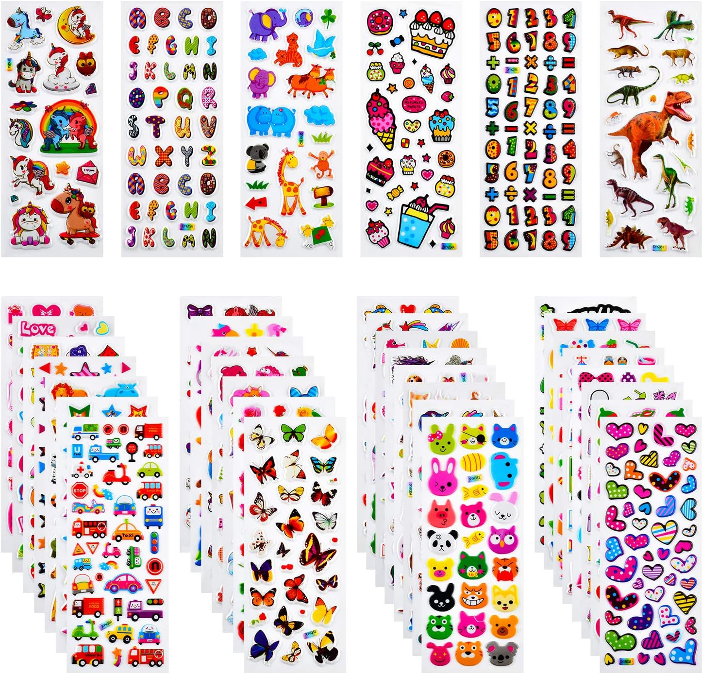 Habett Stickers for Kids 3D Stickers Toddlers Puffy 920+ Fun Stickers for Teacher Reward Party Scrapbooking for Children Including Letter Dinosaurs Trucks Butterflies Animals Fruit (36 Styles)