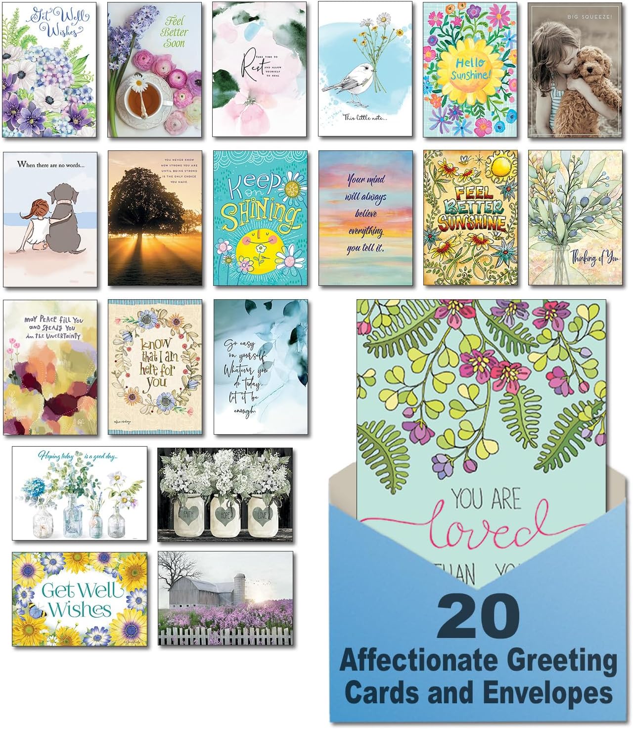 Leanin' Tree, Words of Hope and Healing, Greeting Cards Assortment Box, Get Well Cards, Thinking of You Cards, Blank Cards (20 Cards, 22 Envelopes)