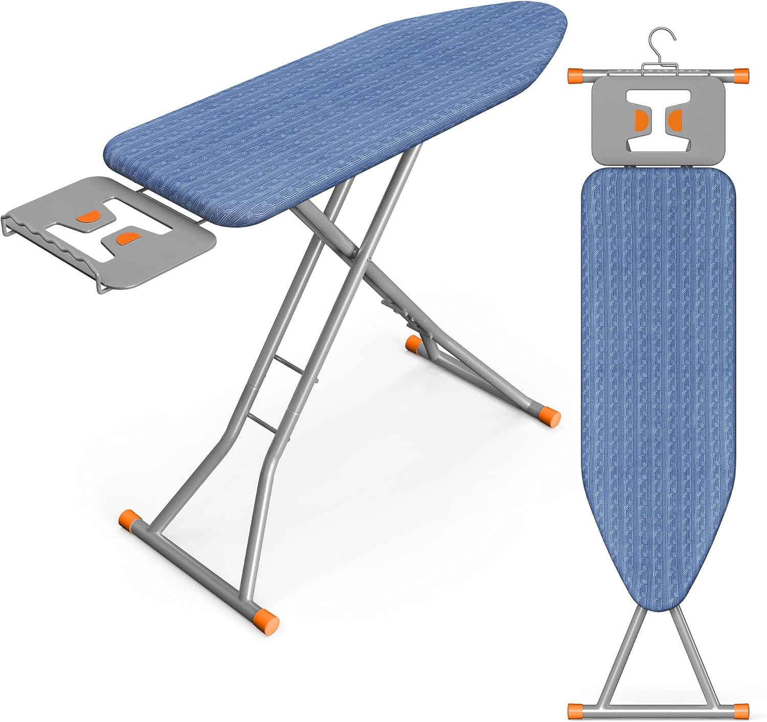 SONGMICS Ironing Board, Retractable Iron Rest, Foldable Iron Board, 43 x 13 Inches, Space-Saving, Height Adjustable, Padded with Cover, Hook, Midnight Blue ULLB003QP03S