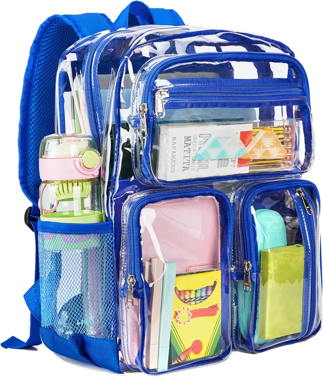 Vorspack Clear Backpack for School - Heavy Duty See Through Bookbag for Girls Boys Large Transparent Backpacks for Work, Travel, Festival - Blue