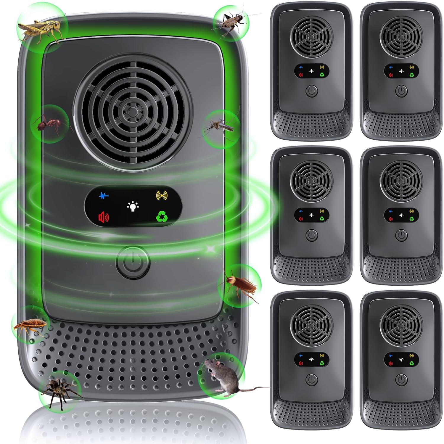 6 Packs Ultrasonic Pest Repeller with 4 Modes, Indoor Electronic Plug-in Pest Control for Roaches, Mice, Spiders, Mosquitoes, Safe for Humans & Pets