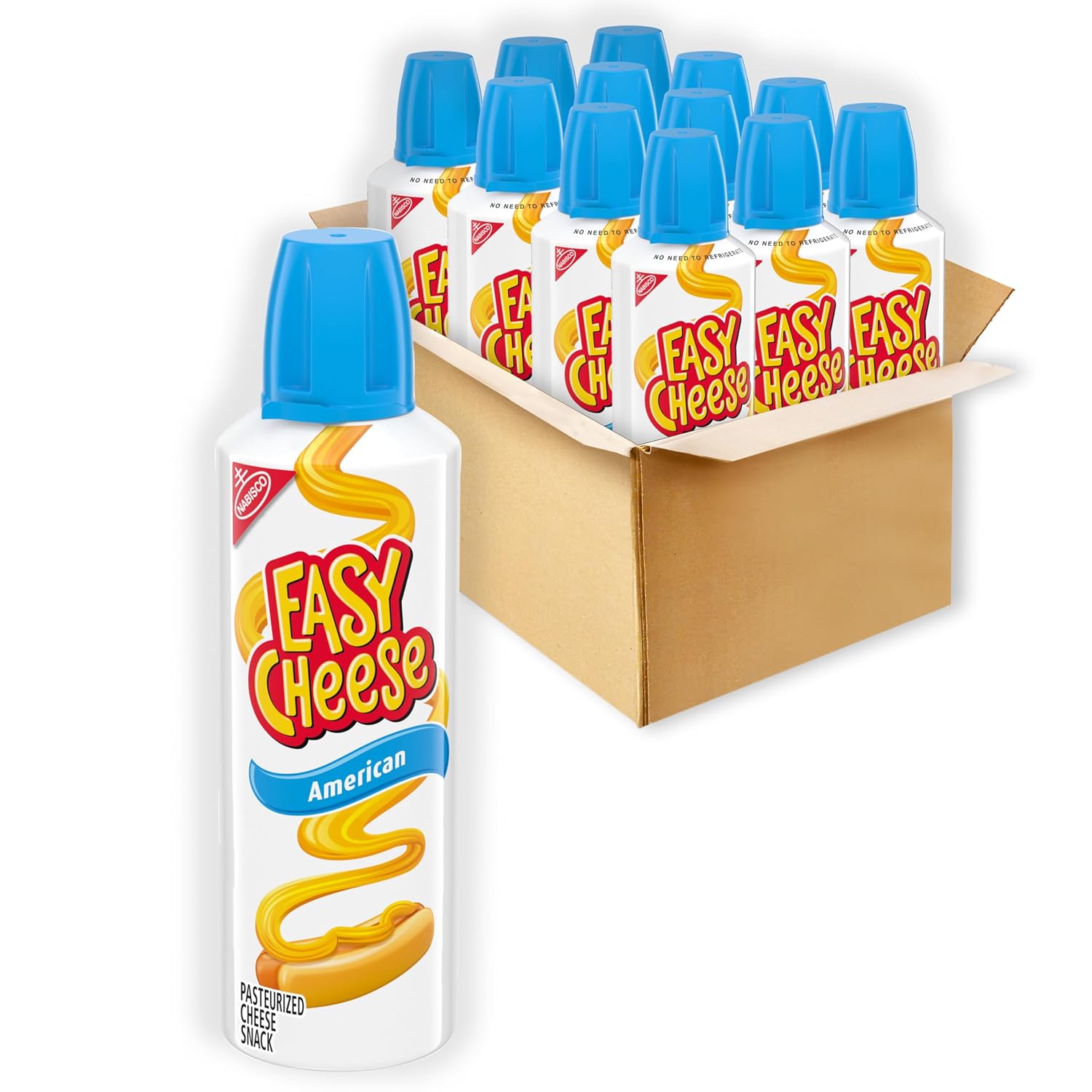 EASY CHEESE American Cheese Snack, 12-8 oz Cans | Pasteurized Cheese Snack, Excellent Source of Calcium, No Need to Refrigerate
