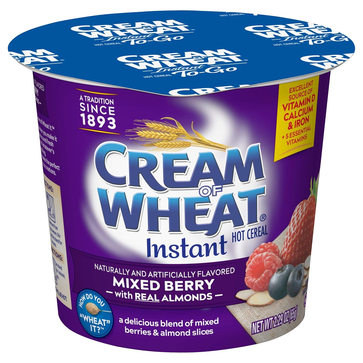 Cream of Wheat Instant Hot Cereal To-Go Cups, Mixed Berry with Almonds, 2.29 Ounce (Pack of 6)