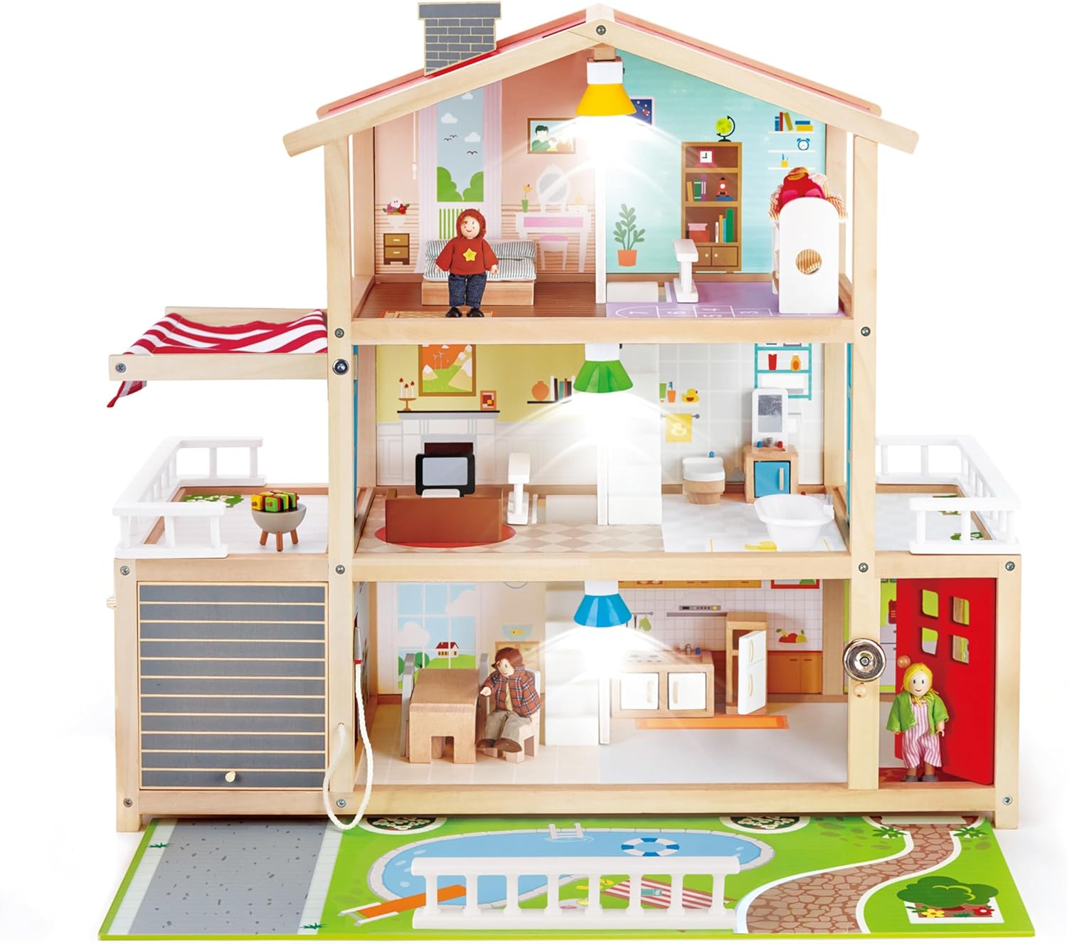 Hape Doll Family Mansion| Award Winning 10 Bedroom Doll House, Wooden Play Mansion with Accessories for Ages 3+ Years