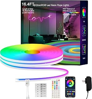 Neon Rope Lights, 16.4FT RGB LED Strip Lights App Control,IR Remote,Music Syncing,Outdoor IP67 Waterproof,Flexible DIY Design for Bedroom,Living,Gaming,Party Decoration