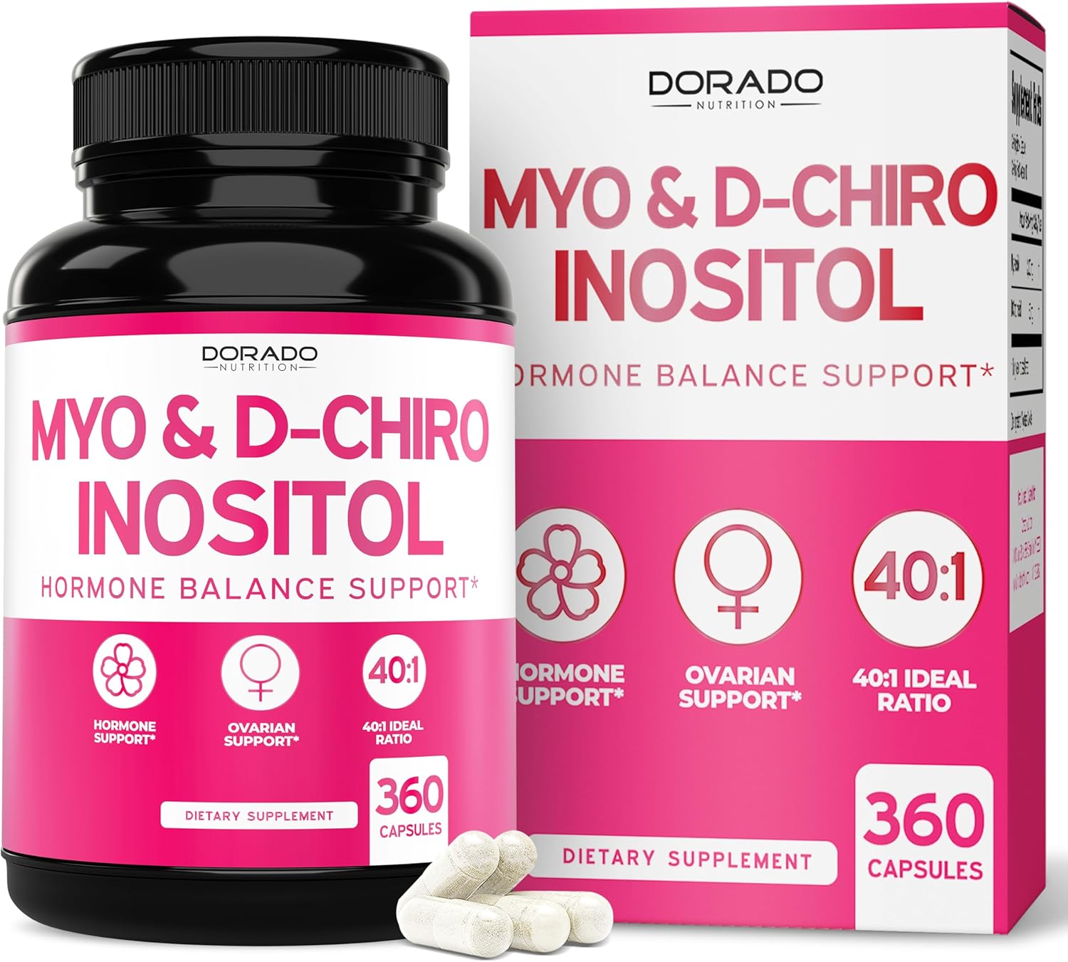 Myo-Inositol & D-Chiro Inositol Supplement For Women (360 Capsules, 2050mg Per Serving Ideal 40:1 Ratio Myo Inositol) Hormone Balance for Women - Third Party Tested, Vegan Safe & USA Made - 360 Count