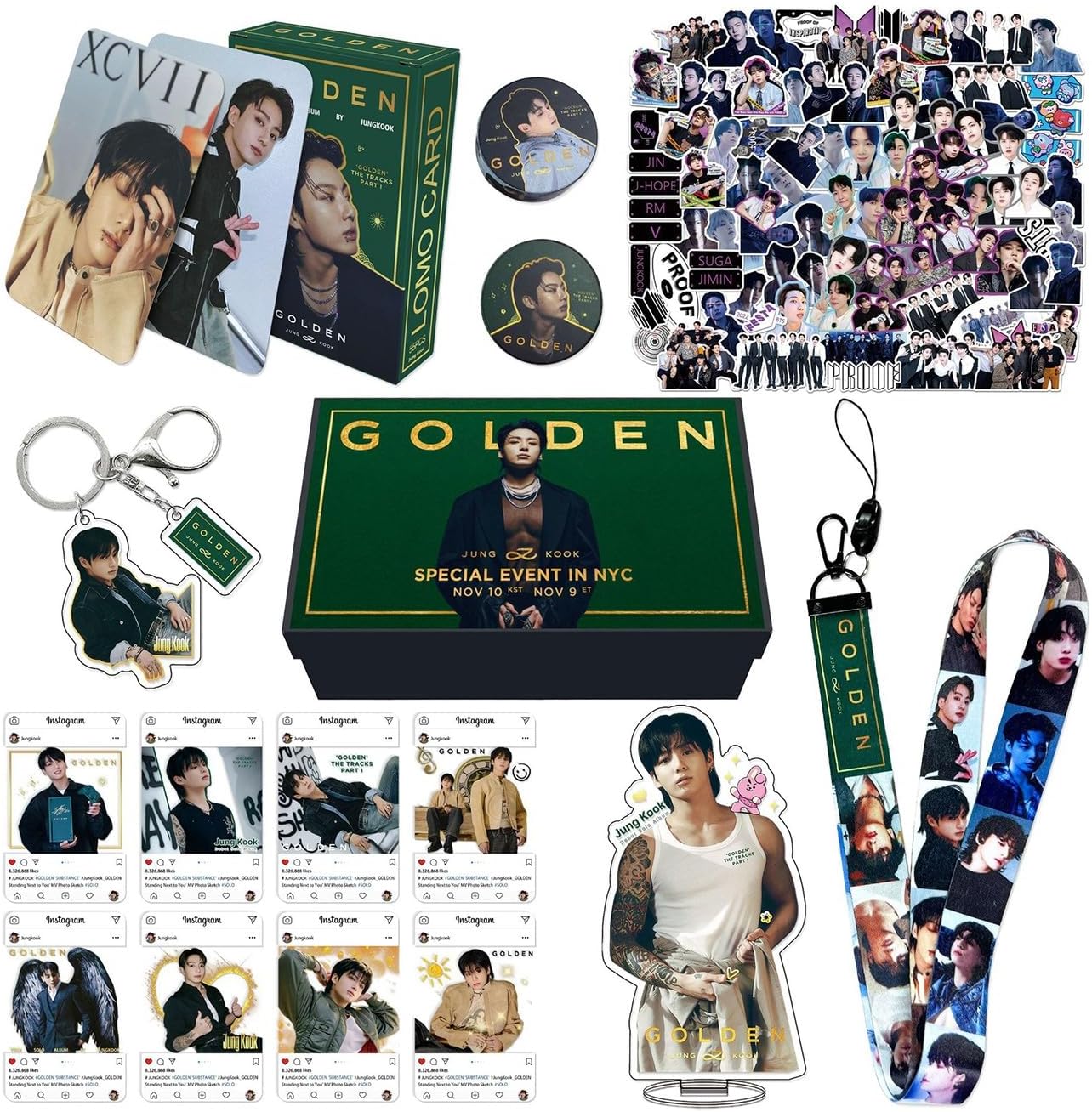 Roffatide Kpop Army Fans Gift Set 158Pcs Merch Set Including 55 Lomo Cards 90 Stickers Keychain Lanyard Acrylic Stand 2 Hand Account Tape 8 Photo Cards