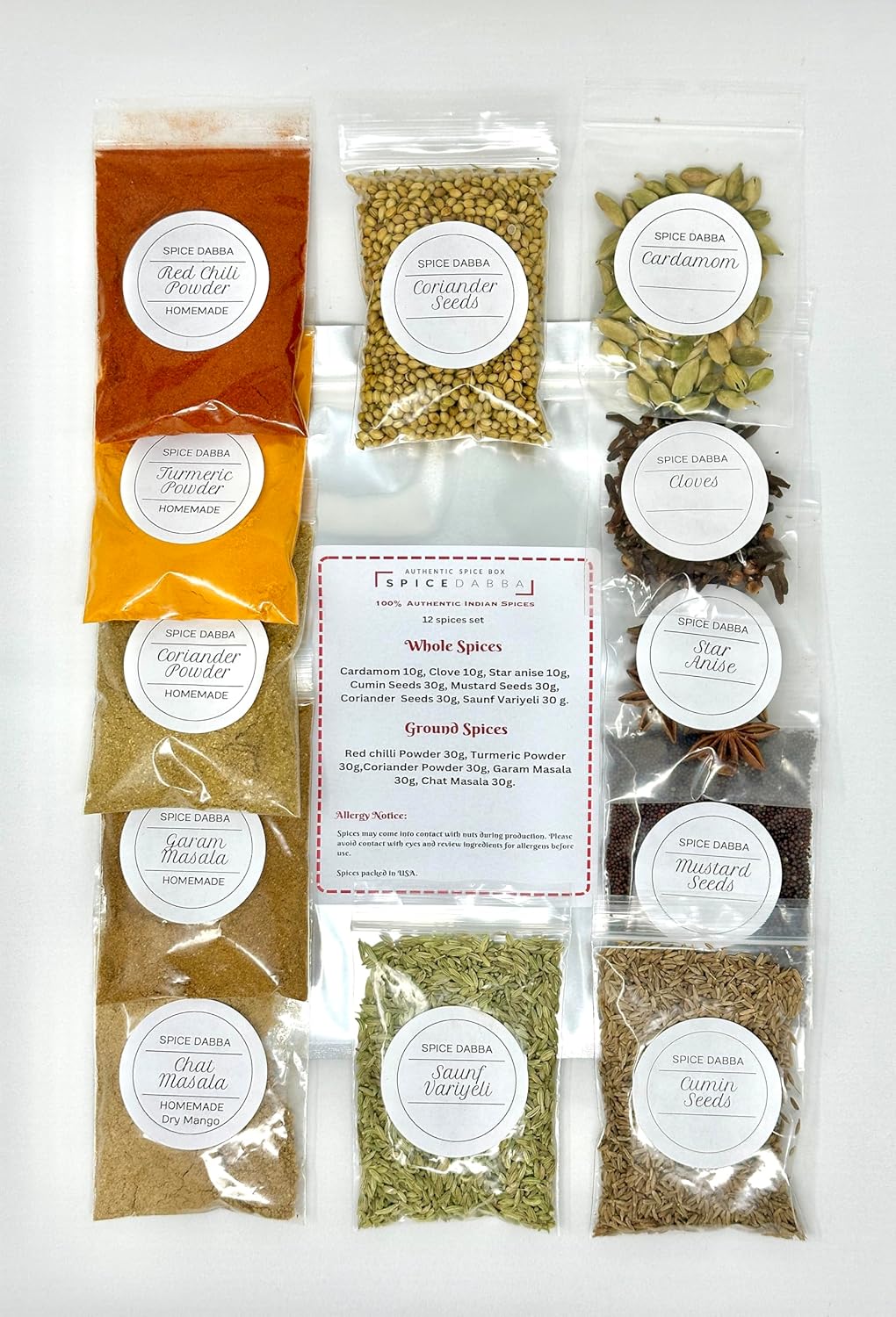 Authentic Indian Spice 12 Spice Set: Assorted Spices, Herbs, and Seasonings