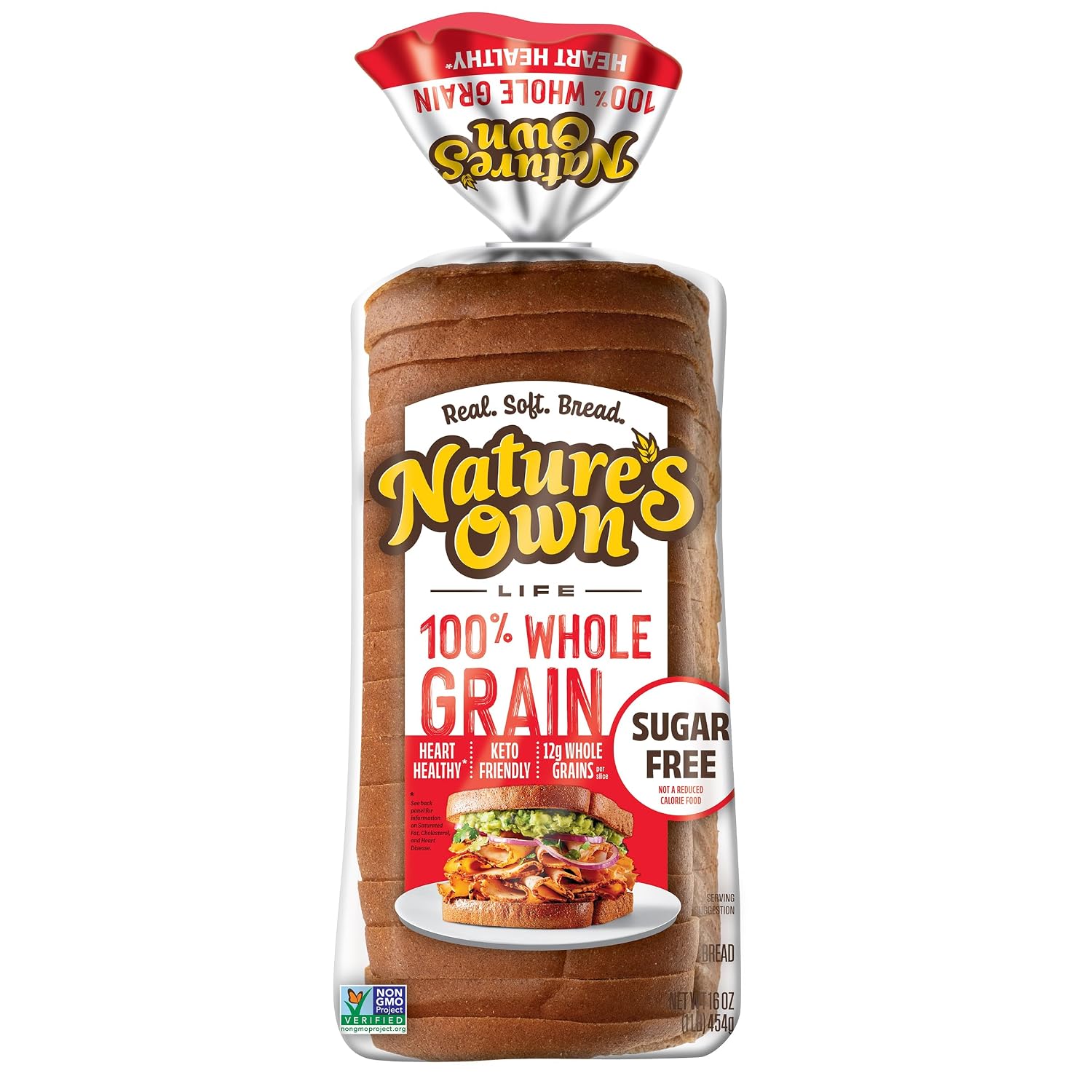 Nature's Own Life 100% Whole Grain Bread, Sugar Free Bread, Non-GMO Keto Friendly, 16 oz Loaf