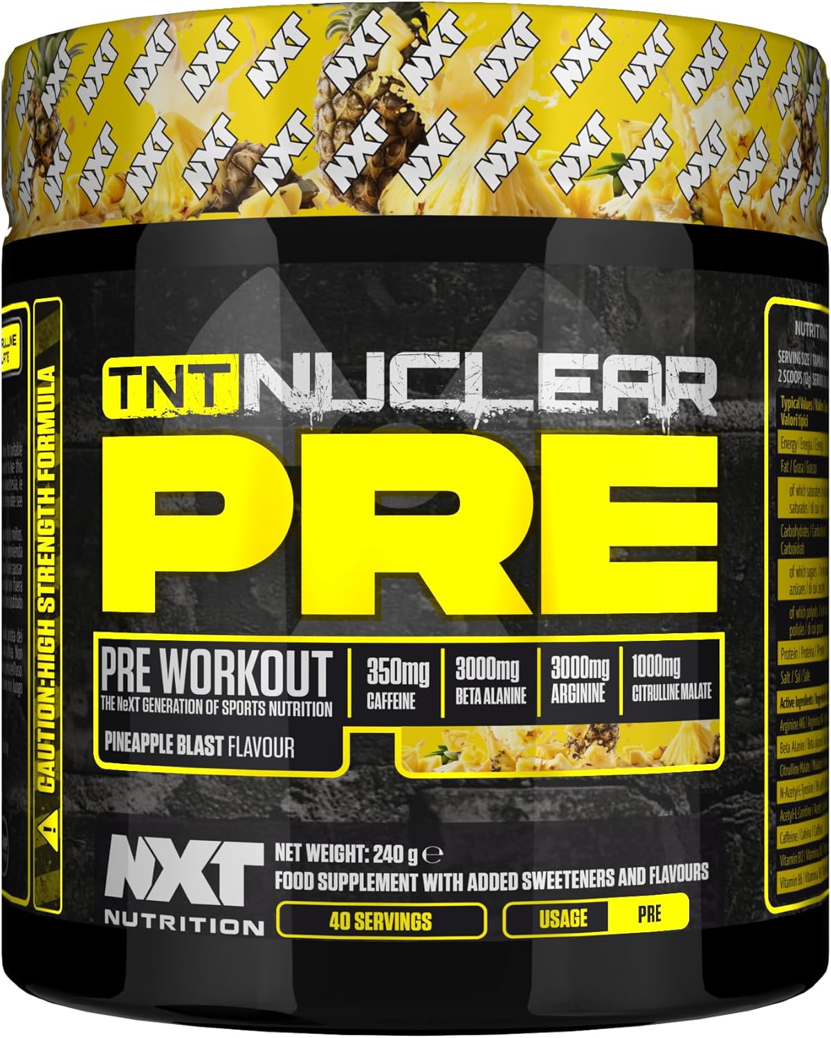 NXT Nutrition TNT Nuclear Pre Workout – Pre Work Out Energy Drink| L-Citrulline, Beta Alanine, Caffeine for Pump, Endurance & Focus - 40 Servings Mixed Candy, Vegan (Pineapple)