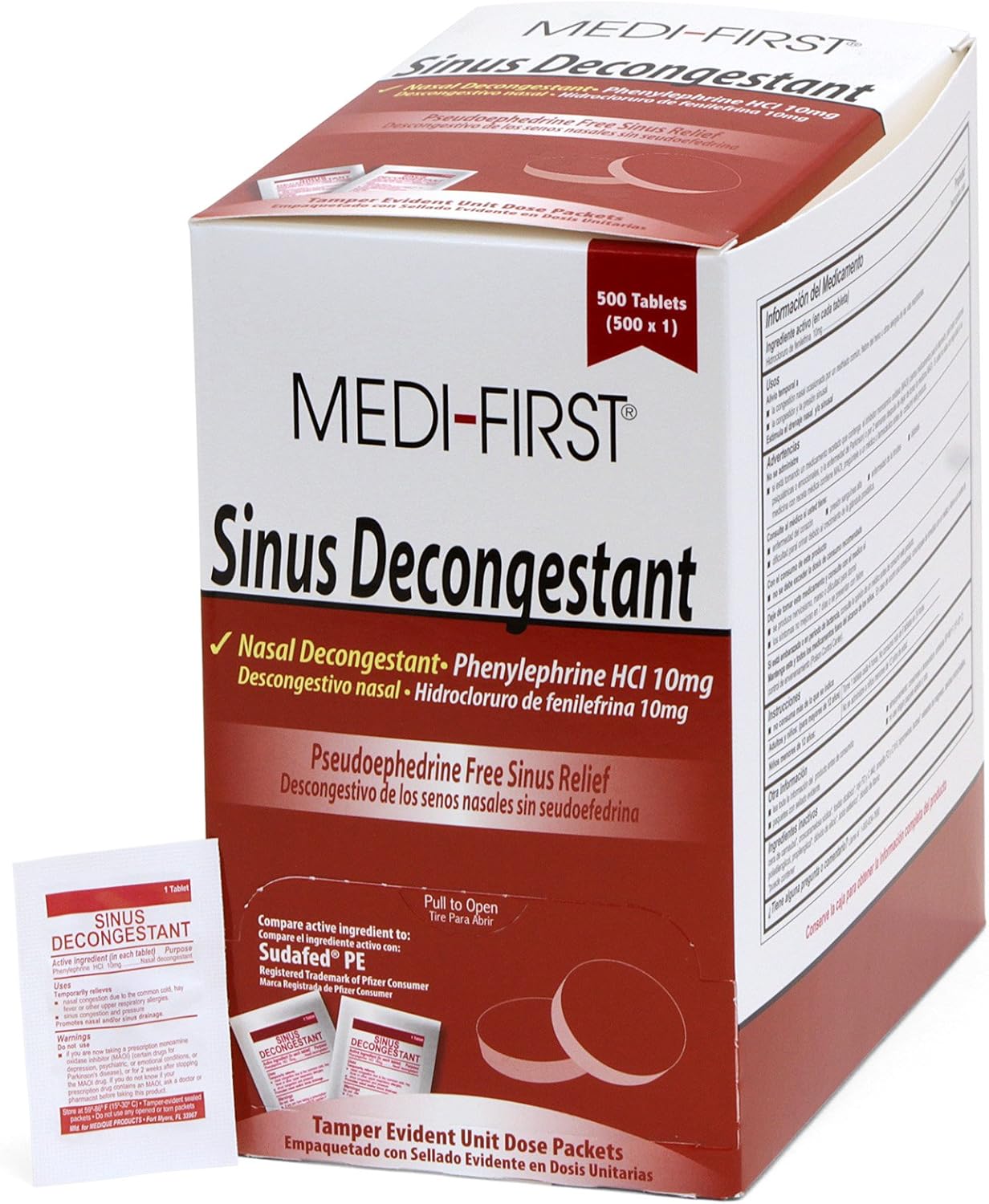 Medi-First 80913 Sinus Decongestant, Nasal Decongestion Pills, 500 Count