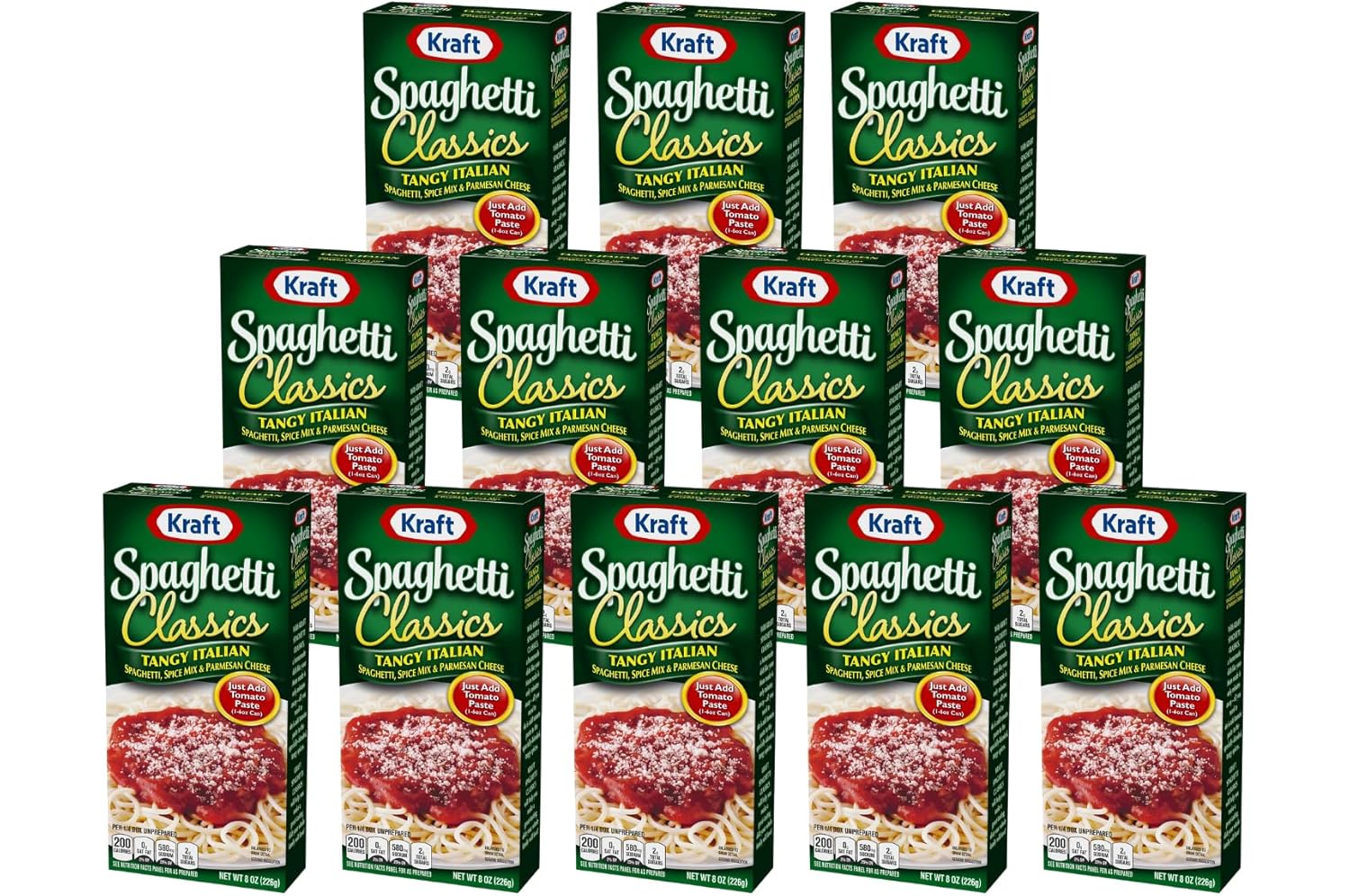 Kraft Spaghetti Classics Tangy Italian Spaghetti (Spices, & Parmesan Cheese Meal Mix, 12 ct Pack, 8 oz Boxes)