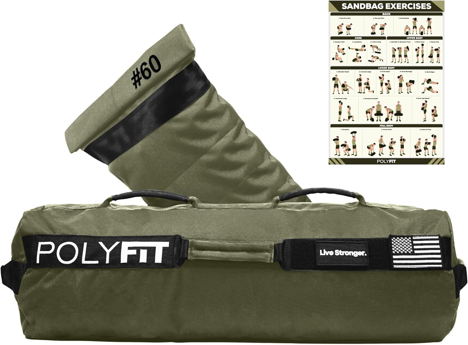 Polyfit Sandbag Pro - Workout Sandbag with Triple Closure Filler Bag and Reinforced Nylon Webbing - Sand Not Included - Multiple Colors & Sizes