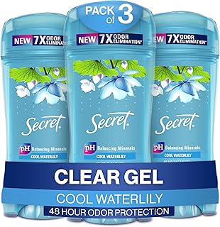 Secret Fresh Antiperspirant Deodorant for Women, 72hr Breathable Sweat & Odor Protection, Instant Freshness & Gentle, PH Balancing Minerals, Clear Gel, Waterlily Scent, 2.6 oz (Pack of 3)