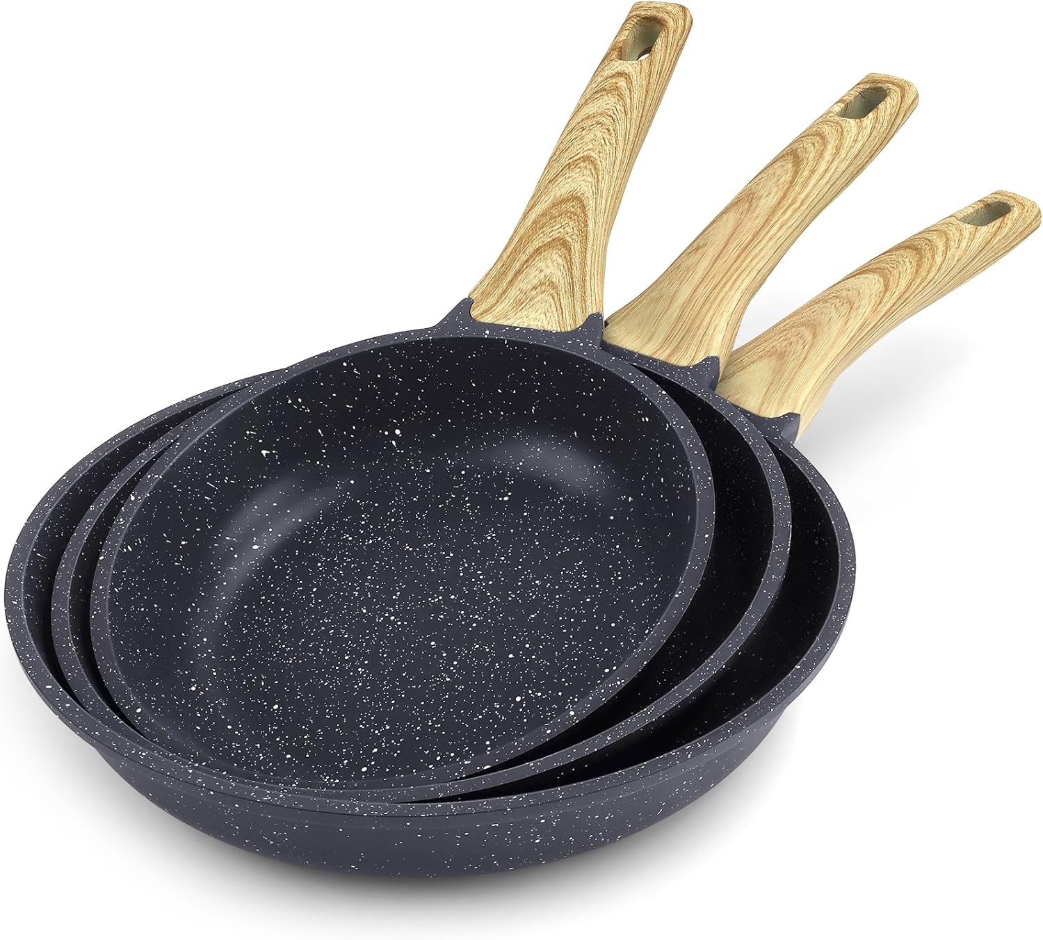 GiPP Nonstick Skillet Frying Pan Set,Grey Granite Non Stick Pans,Omelette Pan with Heat-Resistant Handle,Compatible with All Stovetops,PFOA Free (Grey, 20+24+28cm)