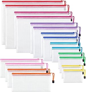 JARLINK 18 Pack 8 Sizes Mesh Pouch, 9 Colors, Waterproof Zipper File Bags Document Multipurpose Travel Bags for Office, School, Board Game, Puzzles, Cosmetics, Travel Accessories, and Home Organize