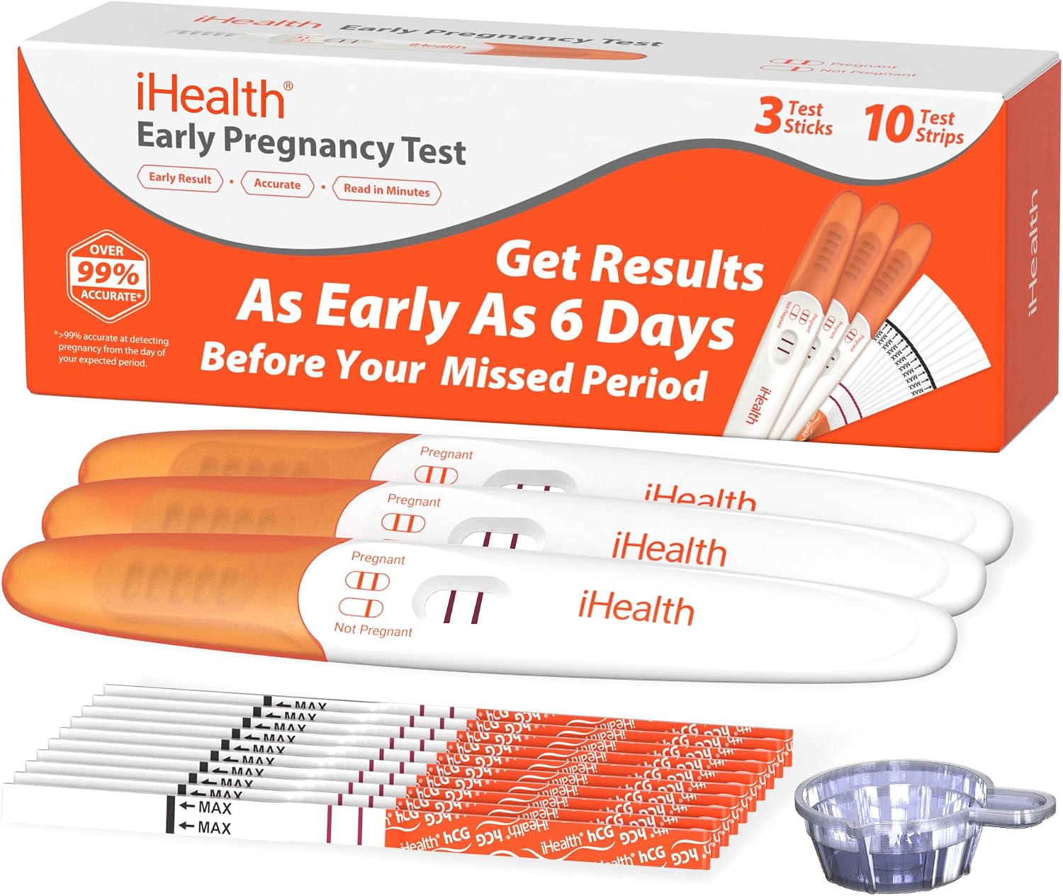 iHealth Pregnancy Test Strips Bulk, 3 Sticks + 10 Strips with Urine Cups