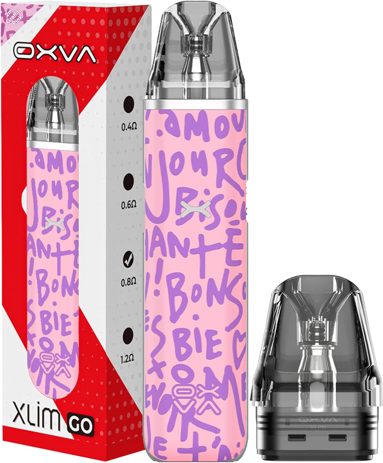 Oxva Xlim Go Pod Kit 1000 Mah Built In Battery Pods, Vape Kit, Xlim Pro, Mod, Refillable, Xlim Vape, No Nicotine (Graffiti Pink)