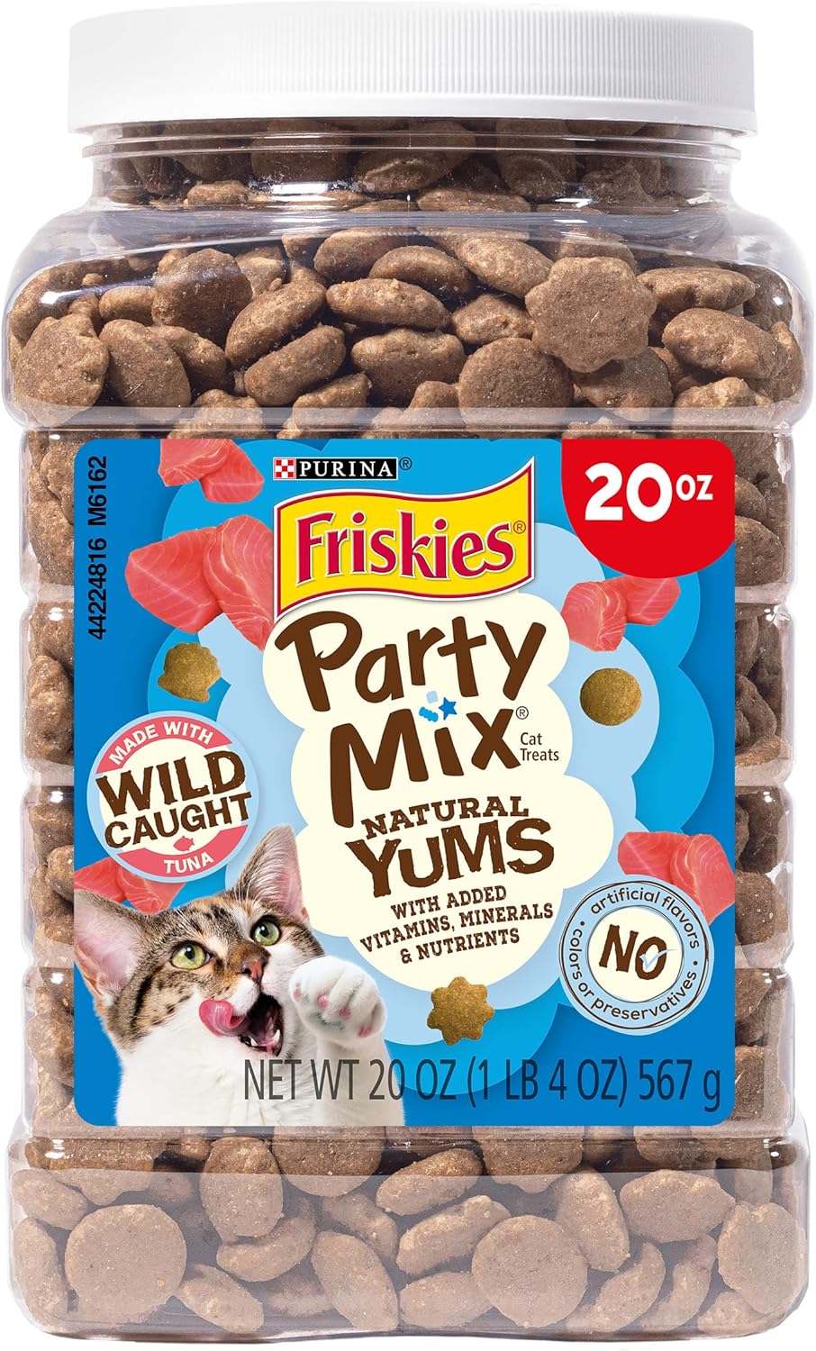 Purina Friskies Natural Cat Treats, Party Mix Natural Yums With Wild Caught Tuna and Added Vitamins, Minerals and Nutrients - 20 oz. Canister