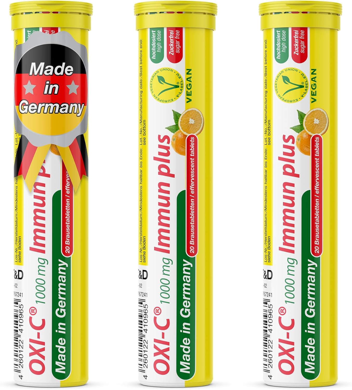 T&D Oxi C 1000 mg Vitamin C - 60 Vegan Drink Effervescent Tablets - Orange Flavor - Made in Germany