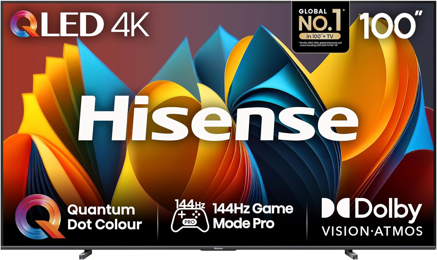 Hisense 100 Inch 4K QLED Smart TV 100E7NQTUK - Quantum Dot Colour, 4K AI Processor, Dolby Vision Atmos, Smooth Motion, Sports Mode, Vidaa OS with Freely, Youtube, Netflix and Disney+ (2024 Model)