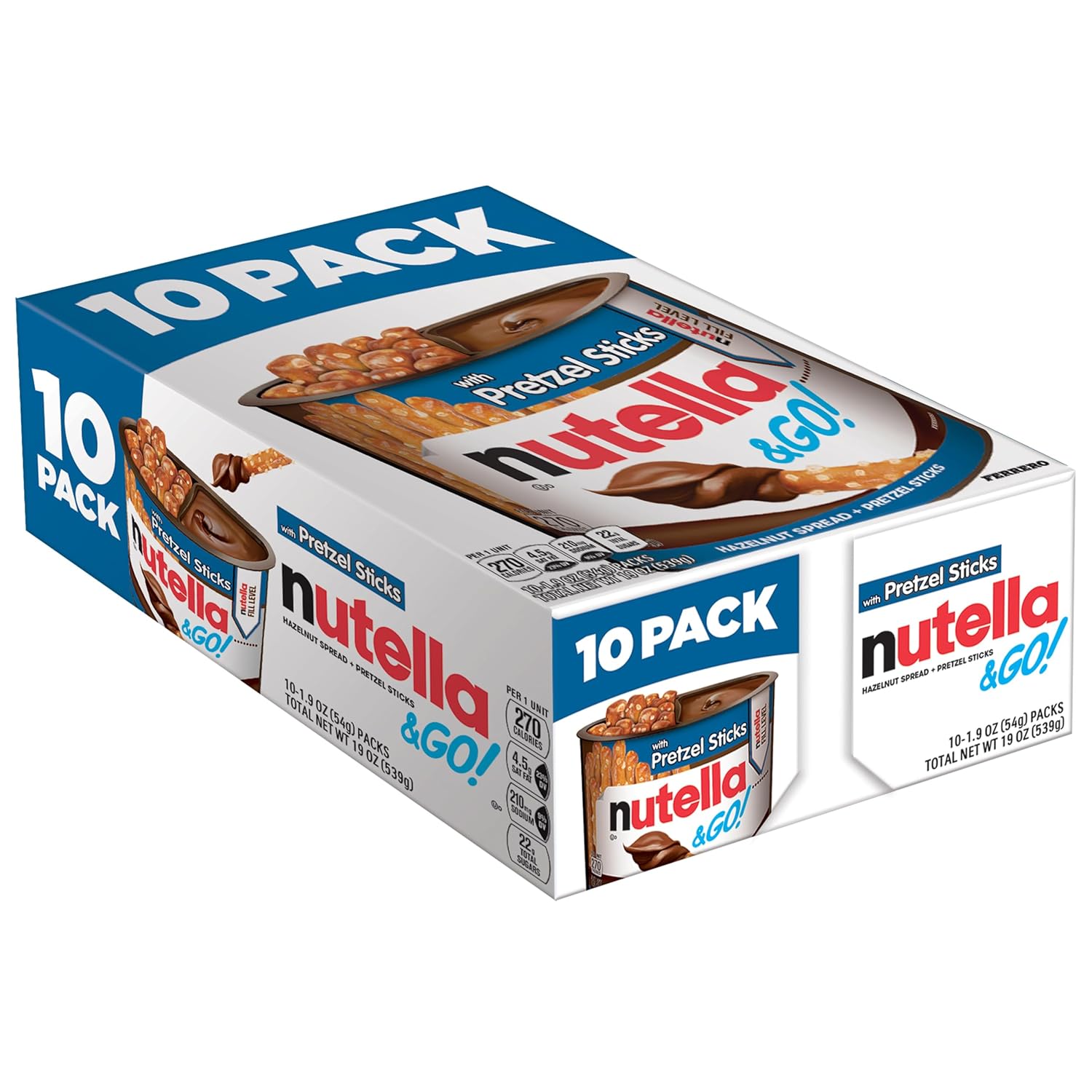 Nutella & GO! Bulk 10 Pack, Hazelnut and Cocoa Spread with Pretzel Sticks, Snack Cups, 1.9 oz Each
