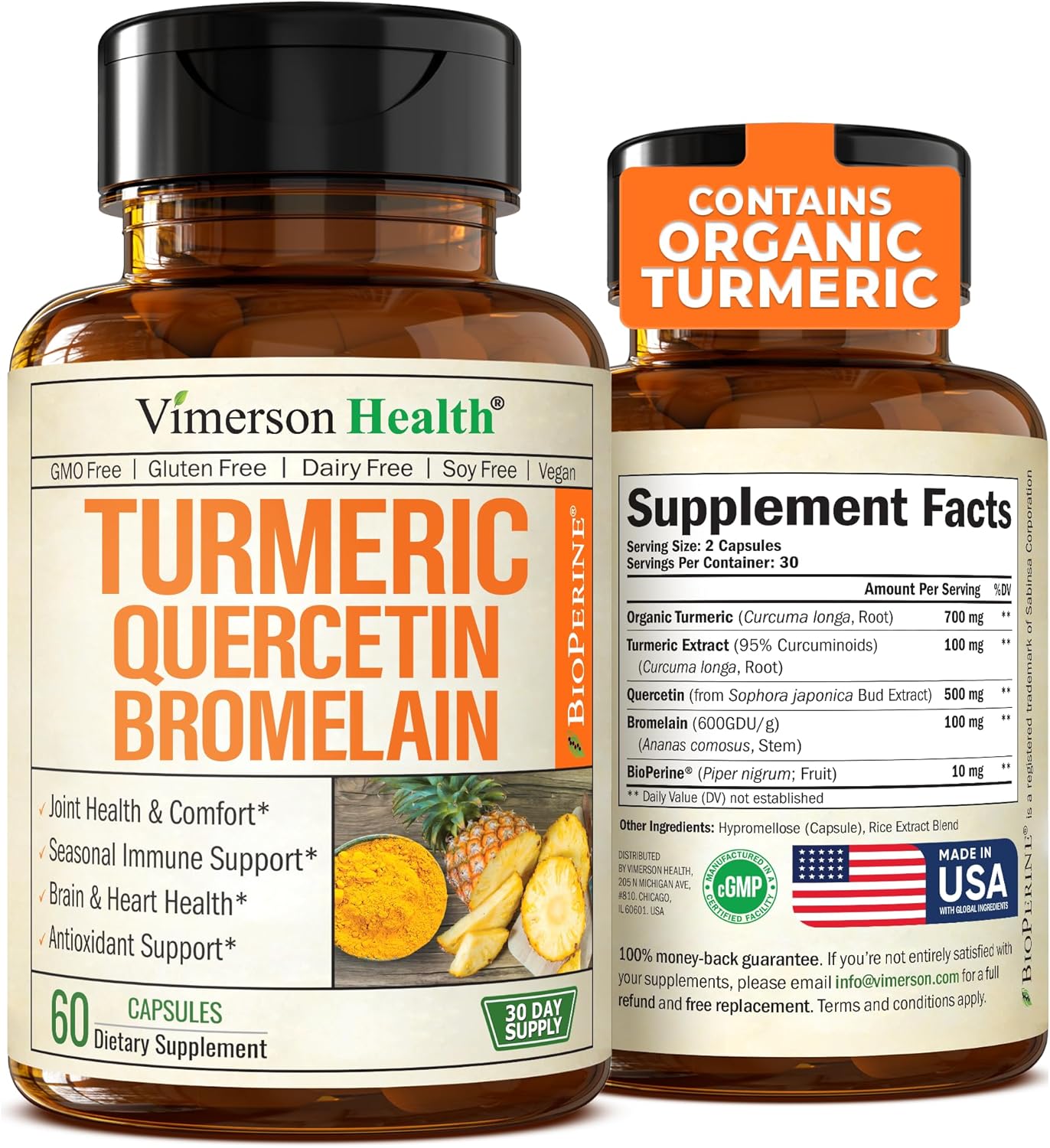 Quercetin with Bromelain & Turmeric Curcumin - Bromelain Supplement with Black Pepper. Immune & Joint Support Supplement - BioPerine & 700mg Organic Tumeric for Inflammation Balance & Allergy Support