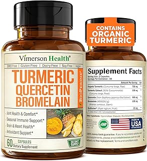 Quercetin with Bromelain & Turmeric Curcumin - Bromelain Supplement with Black Pepper. Immune & Joint Support Supplement - BioPerine & 700mg Organic Tumeric for Inflammation Balance & Allergy Support