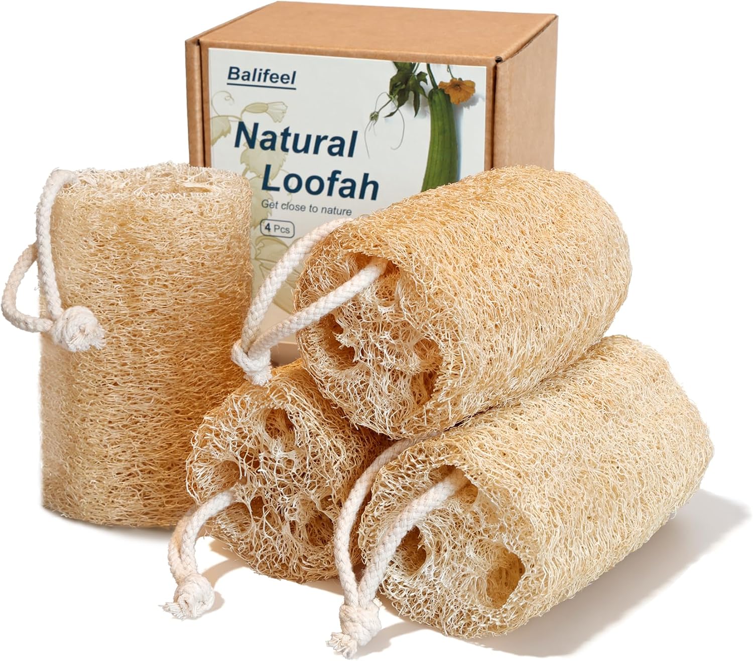 Organic Natural Loofah Sponges 4.7'' Luffa Spa,Pack of 4 Exfoliating & Smooth Skin Bath Shower Loofas Loofa for Women and Men Body Scrubber