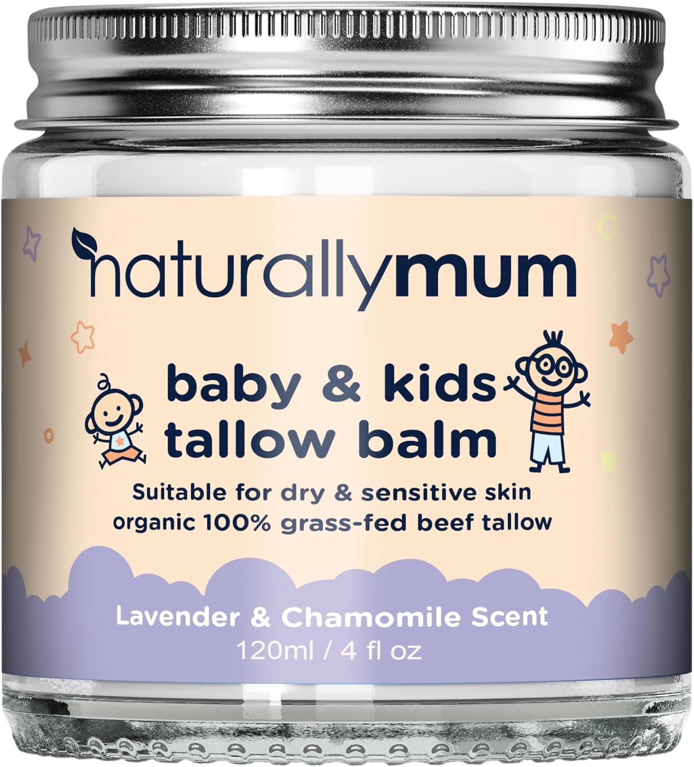 Baby & Kids Tallow Balm | All-Natural Organic Grass Fed Beef Tallow | Moisturizing Cream | For Dry & Sensitive Skin | All in One Skincare Solution | 4.2 fl oz