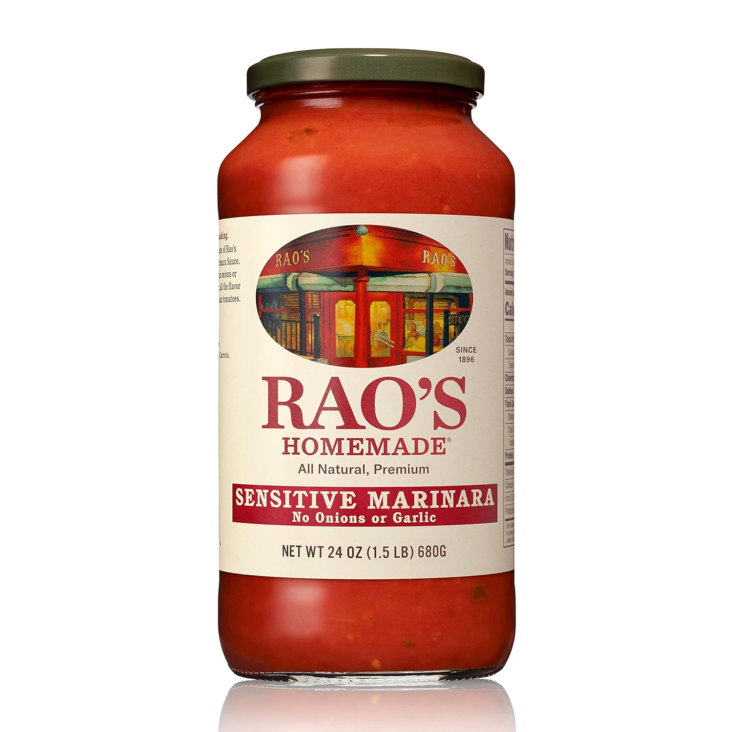 Rao's Homemade Tomato Sauce, Sensitive Formula, 24 oz, Pasta Sauce, Carb Conscious, Keto Friendly, All Natural, Premium Quality, No Onions or Garlic, With Italian Tomatoes & Olive Oil