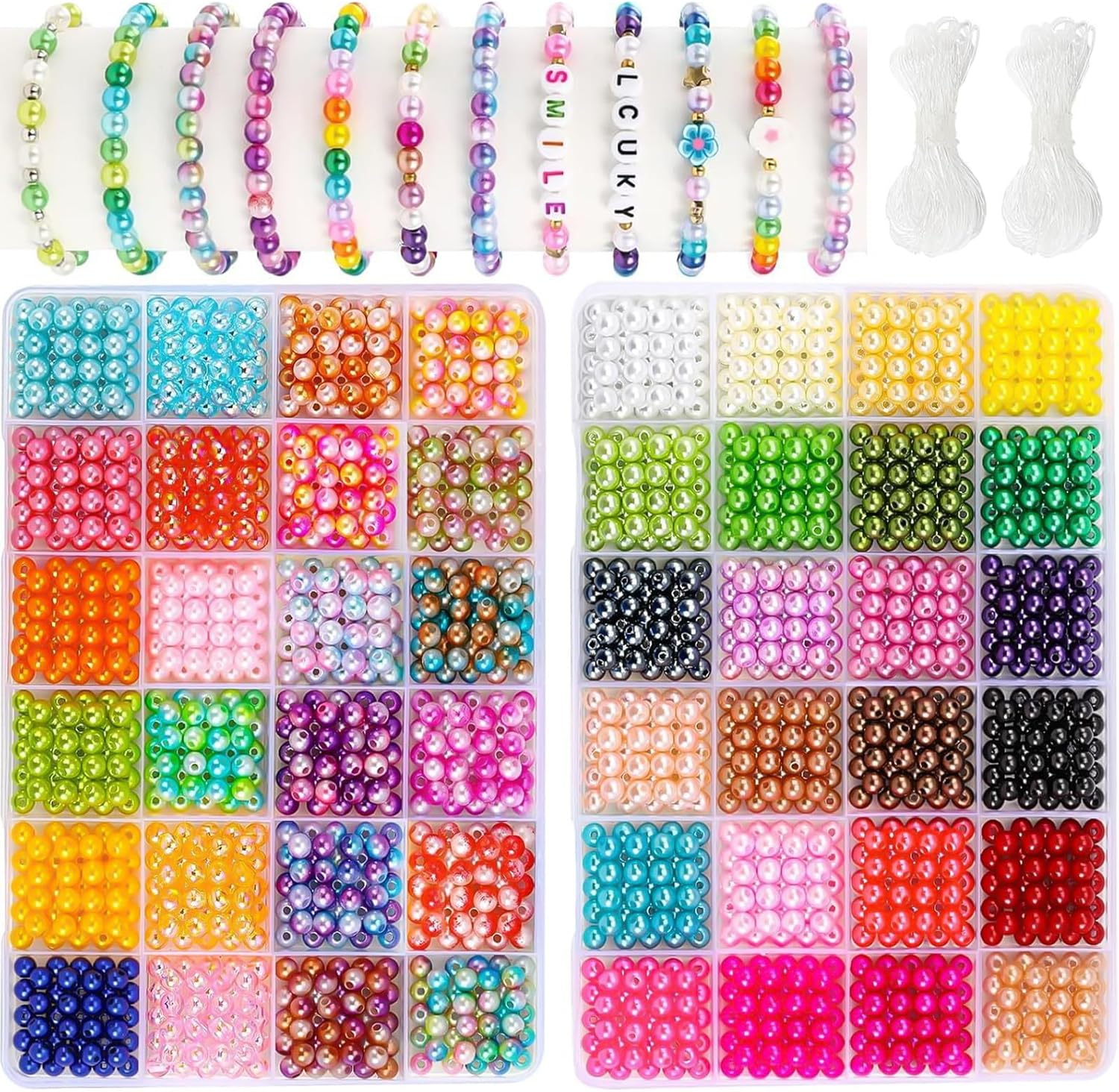 Hautllaif 2400pcs Round Glass Beads Bracelet Making Kit, 28 Colors 6mm Pearl Beads for Jewelry Making, Assortment for DIY Crafts