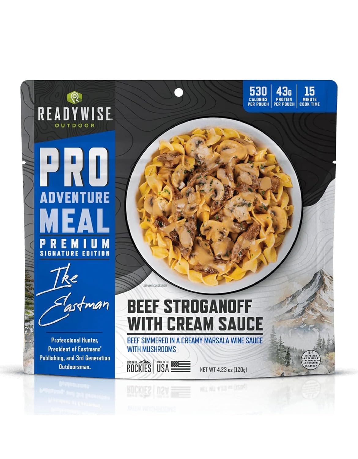 ReadyWise Outdoor Pro Adventure Meal Beef Stroganoff with Cream Sauce, Premium Freeze-Dried Food for Camping, Hiking, and Backpacking, 530 Calories, 43 Grams of Protein, 2 Servings, 1 Pouch