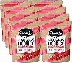Darrell Lea Soft Australian Licorice, Strawberry Flavor, 7 Ounce Bag (8-Pack) | Non-GMO, No Palm Oil, Plant Based, No High Fructose Corn Syrup | Soft & Chewy Licorice Candy, Made in Australia